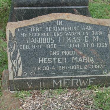 MERWE Jakobus Lukas C.M., v.d. 1890-1965 &amp; Hester Maria 1897-1971