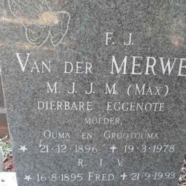 MERWE F.J. van der 1895-1993 &amp; M.J.J.M. 1896-1978