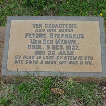 MERWE Petrus Stephanus, van der -1932