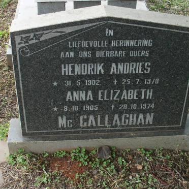 McCALLAGHAN Hendrik Andries 1902-1970 &amp; Anna Elizabeth 1905-1974
