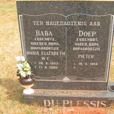 PLESSIS Pieter, du 1940- &amp; Maria Elizabeth W.C. 1943-2002