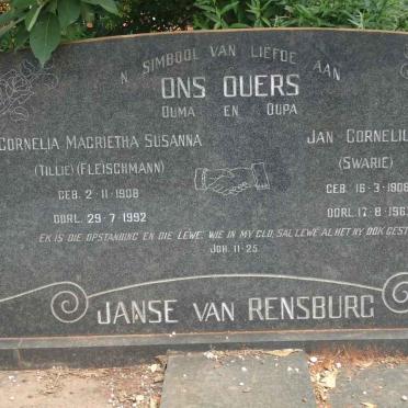 RENSBURG Jan Cornelius, Janse van 1906-1963 &amp; Cornelia Magrietha Susanna FLEISCHMANN 1908-1992