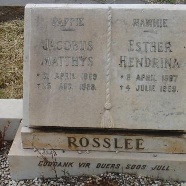 ROSSLEE Jacobus Matthys 1899-1968 &amp; Esther Hendrina 1897-1959