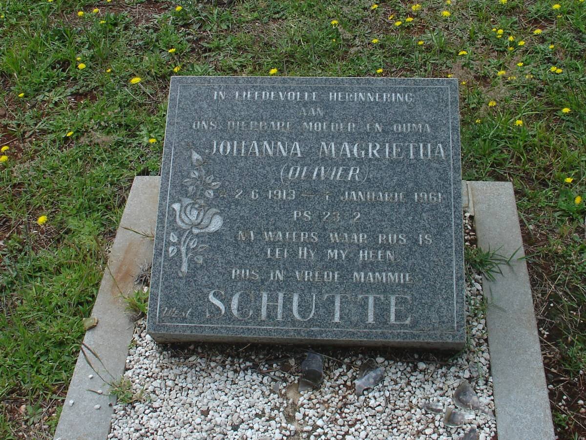 SCHUTTE Johanna Magrietha nee OLIVIER 1913-1961