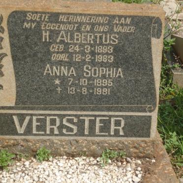 VERSTER H. Albertus 1893-1963 &amp; Anna Sophia 1895-1981