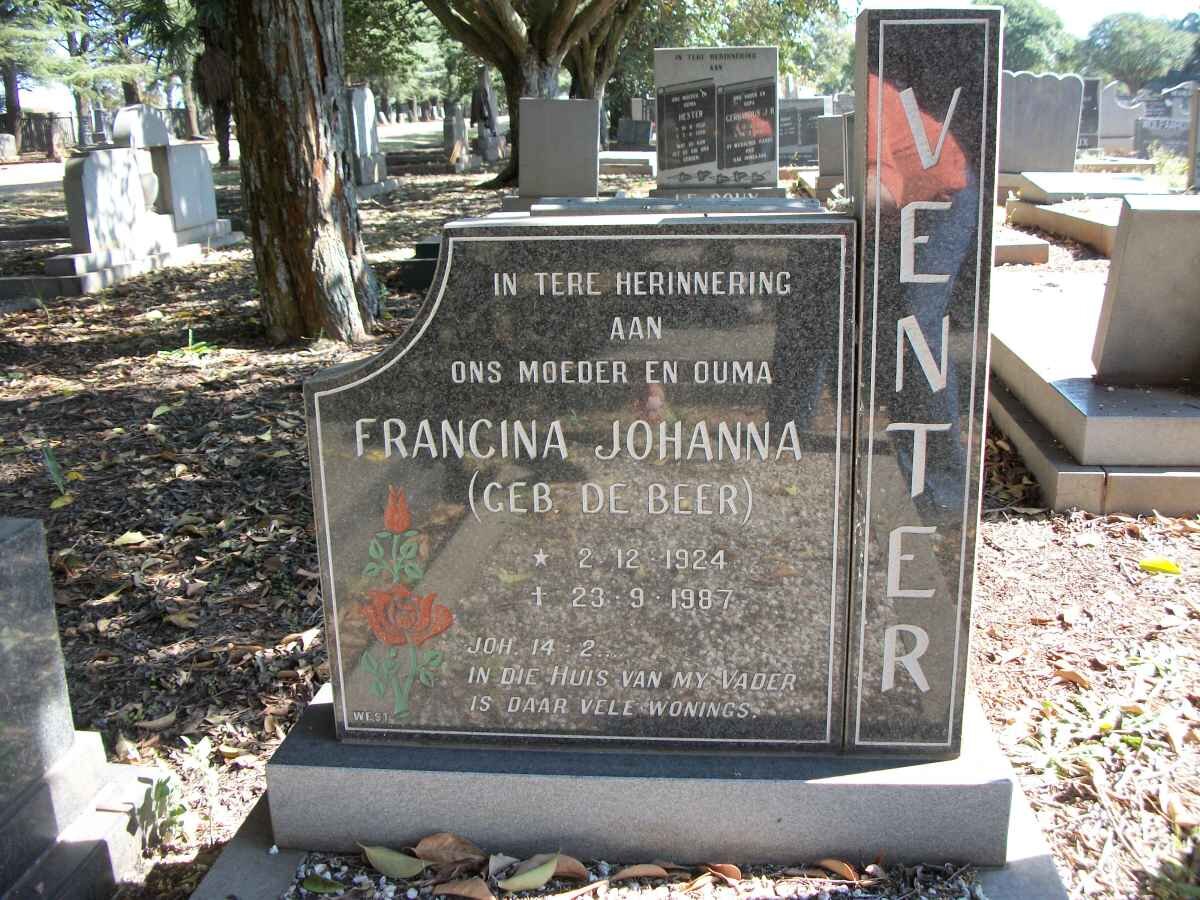 VENTER Francina Johanna geb DE BEER 1924-1987