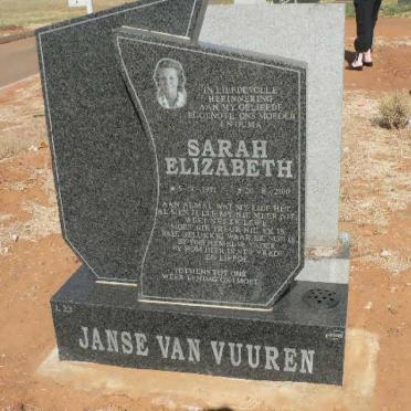 VUUREN Sarah Elizabeth, Janse van 19?1-2010