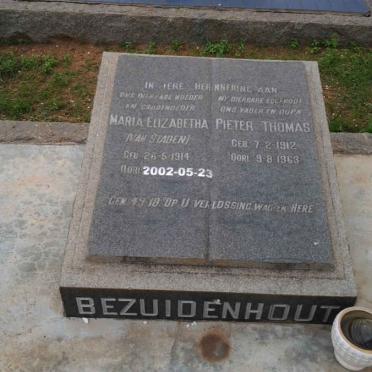 BEZUIDENHOUT Pieter Thomas 1912-1963 &amp; Maria Elizabeth VAN STADEN 1914-2002