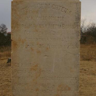 BARNARD Jacoba Johanna Aletta nee VAN DIJK 1847-1920