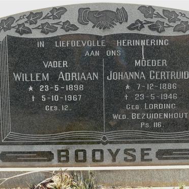 BOOYSE Willem Adriaan 1898-1967 &amp; Johanna Gertruida BEZUIDENHOUT nee LORDING 1886-1946