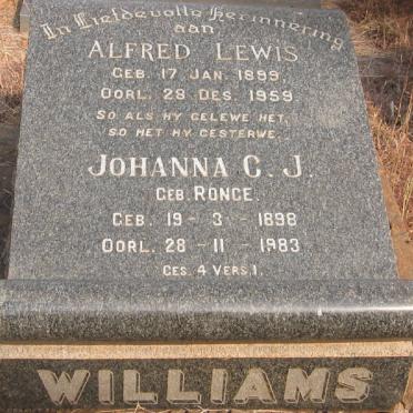 WILLIAMS Alfred Lewis 1899-1959 &amp; Johanna C.J. RONGE 1898-1983