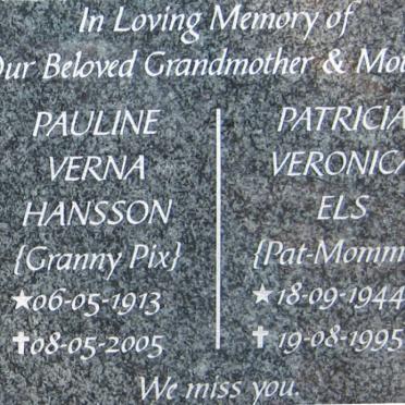 HANSSON Pauline Verna 1913-2005 ELS Patricia Veronic 1944-1995