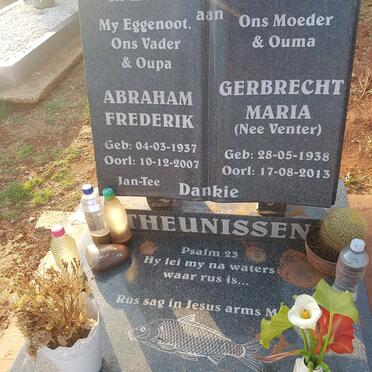 THEUNISSEN Abraham Frederik 1937-2007 &amp; Gerbrecht Maria VENTER 1938-2013