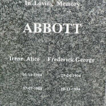 ABBOTT Frederick George 1904-1994 &amp; Irene Alice 1904-1988