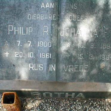 BOTHA Philip R. 1900-1961 &amp; Johanna F.G. 1898-1984