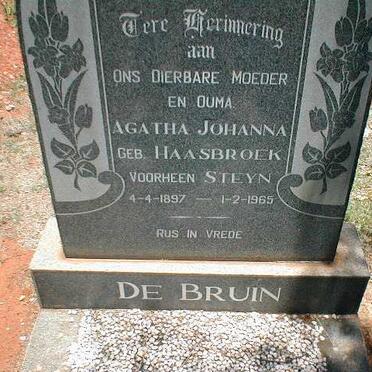 BRUIN Agatha Johanna, de voorheen STEYN nee HAASBROEK 1897-1965