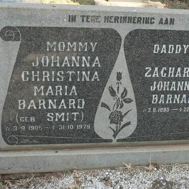 BARNARD Zacharias Johannes 1895-1969 & Johanna Christina Maria SMIT 1905-1979
