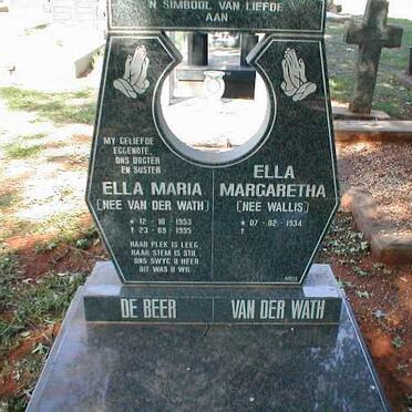 BEER Ella Maria, de nee VAN DER WATH 1953-1995 :: VAN DER WATH Ella Margaretha nee WALLIS 1934-