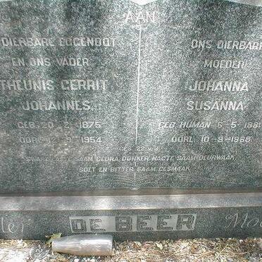 BEER Theunis Gerrit Johannes, de 1875-1954 &amp; Johanna Susanna HUMAN 1881-1968
