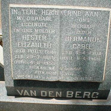 BERG Hermanus Carel, van den 1904-1969 &amp; Hester Elizabeth POTGIETER 1905-1955
