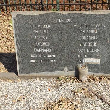 BARNARD Elena Harriet 1879-1971 :: VAN BLERK Johannes Jacobus 1945-2014