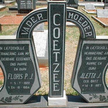 COETZEE Floris P.J. 1922-1984 &amp; Aletta J. BRITZ 1927-