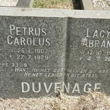 DUVENAGE Petrus Carolus 1907-1979 &amp; Lacya Abrama 1917-2005