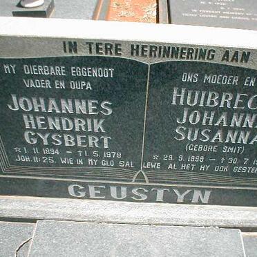 GEUSTYN Johannes Hendrik Gysbert 1894-1978 &amp; Huibrecht Johanna Susanna geb. SMIT 1898-1988