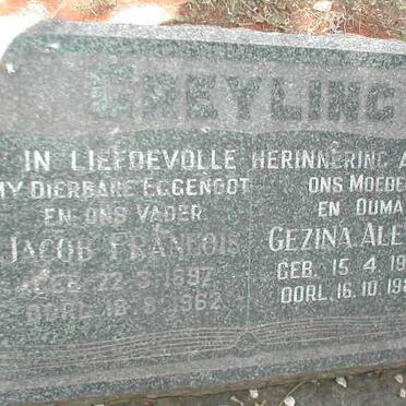 GREYLING Jacob Francois 1897-1962 &amp; Gezina Aletta 1904-1983