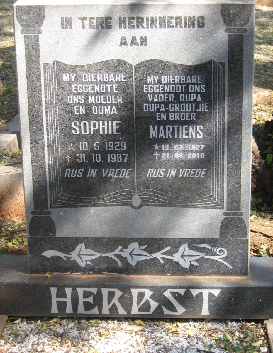 HERBST Martiens 1927-2010 &amp; Sophie 1929-1987