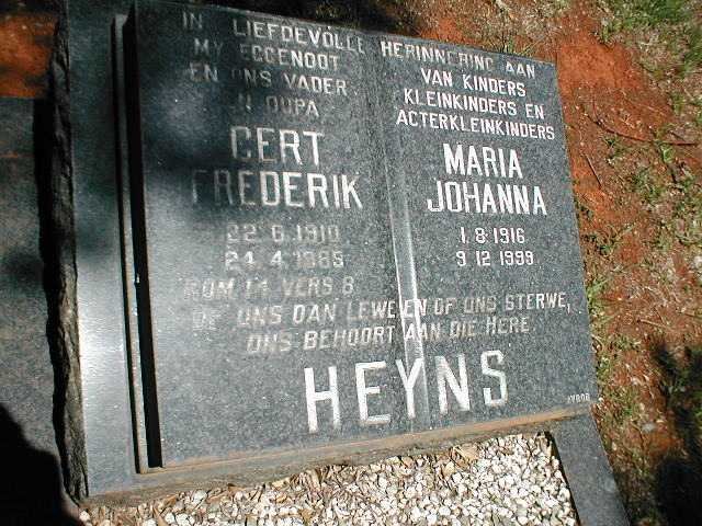 HEYNS Gert Frederik 1910-1985 &amp; Maria Johanna 1916-1999