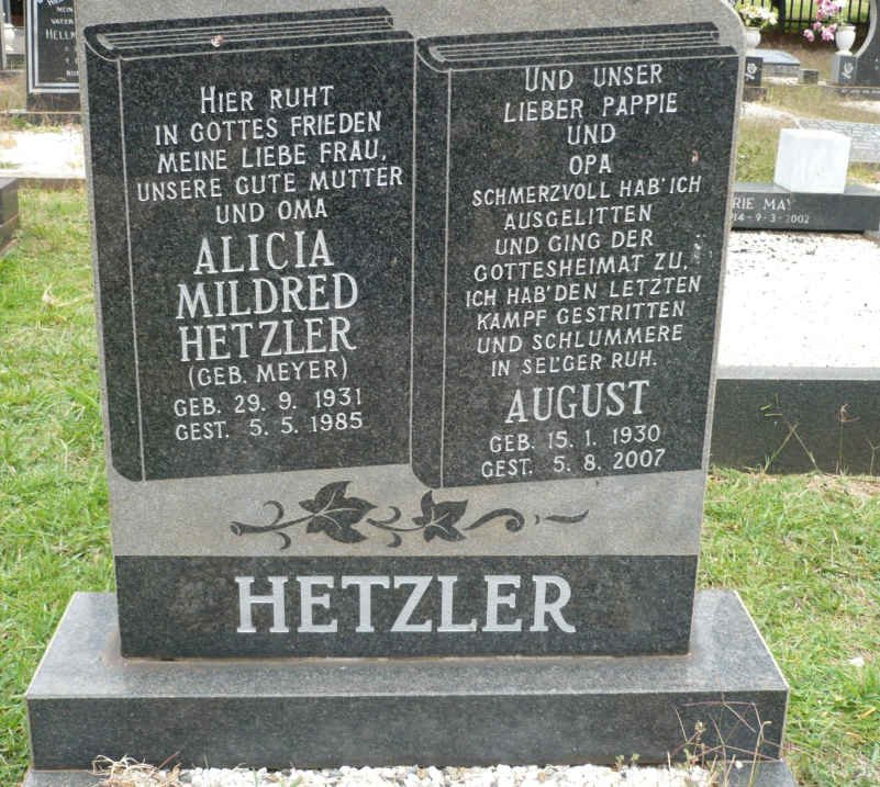 HETZLER August 1930-2007 &amp; Alicia Mildred MEYER 1931-1985