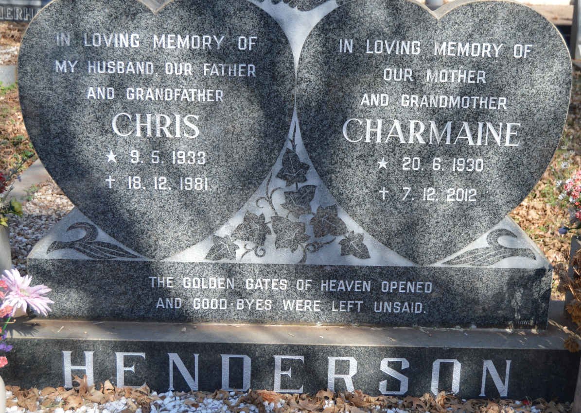 HENDERSON Chris 1933-1981 &amp; Charmaine 1930-2012