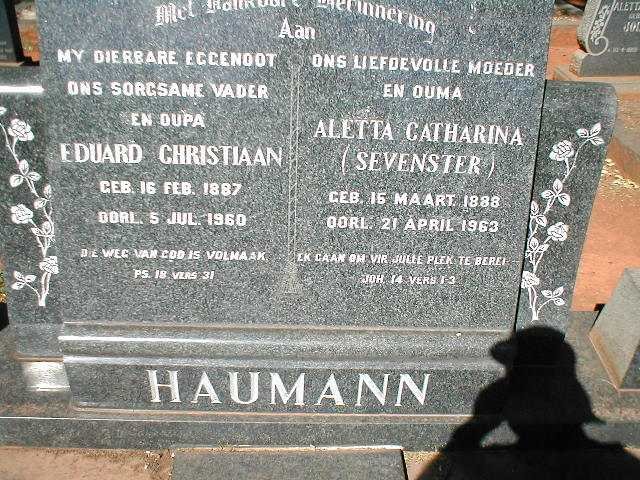 HAUMANN Eduard Christiaan 1887-1960 &amp; Aletta Catharina SEVENSTER 1888-1963