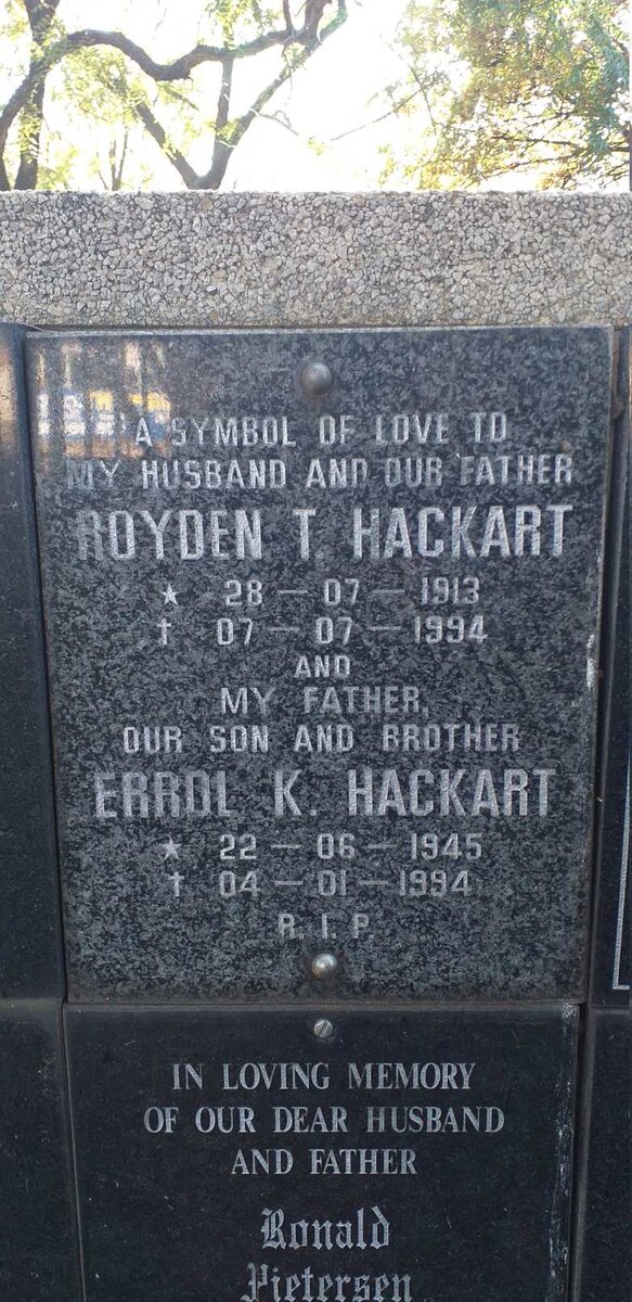 HACKART Royden T. 1913-1994 :: HACKART Errol K. 1945-1994