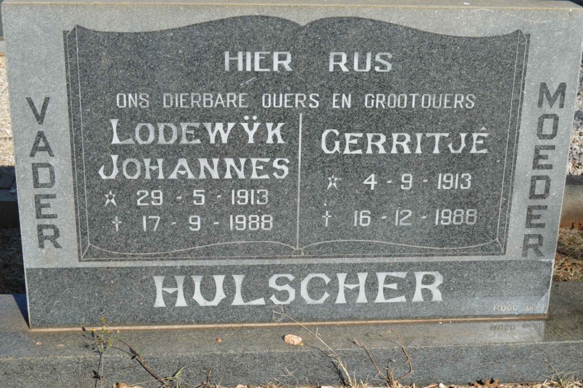 HULSCHER Lodewyk Johannes 1913-1988 &amp; Gerritje 1913-1988