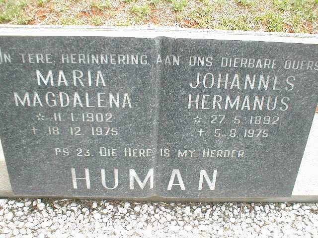 HUMAN Johannes Hermanus 1892-1975 &amp; Maria Magdalena 1902-1975