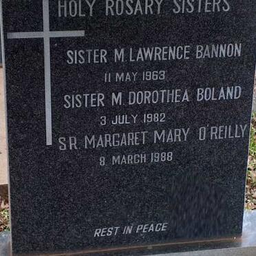 BANNON Lawrence -1963 :: BOLAND Dorothea -1982 :: O'REILLY Margaret Mary -1988