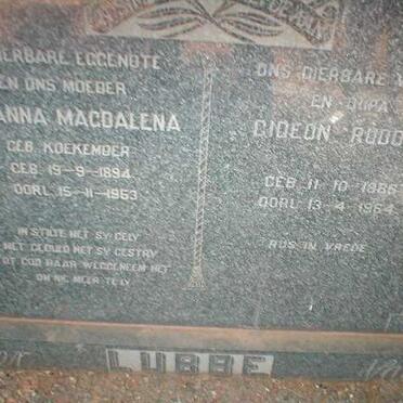 LUBBE Gideon Rudolf 1888-1964 &amp; Susanna Magdalena KOEKEMOER 1894-1953