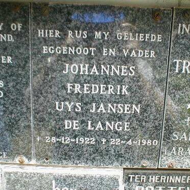 LANGE Johannes Frederick Uys Jansen, de 1922-1980