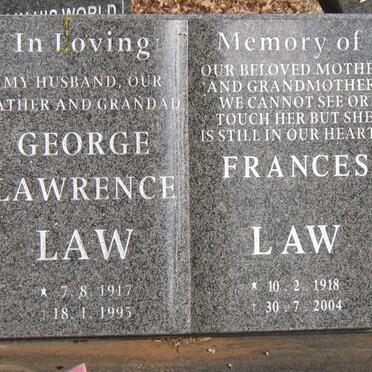 LAW George Lawrence 1917-1995 &amp; Frances 1918-2004
