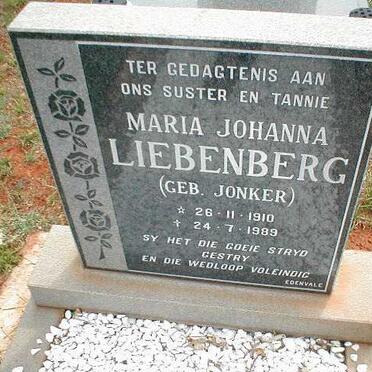 LIEBENBERG Maria Johanna nee JONKER 1910-1989