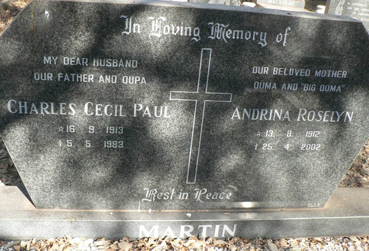 MARTIN Charles Cecil Paul 1913-1983 &amp; Andrina Roselyn 1912-2002