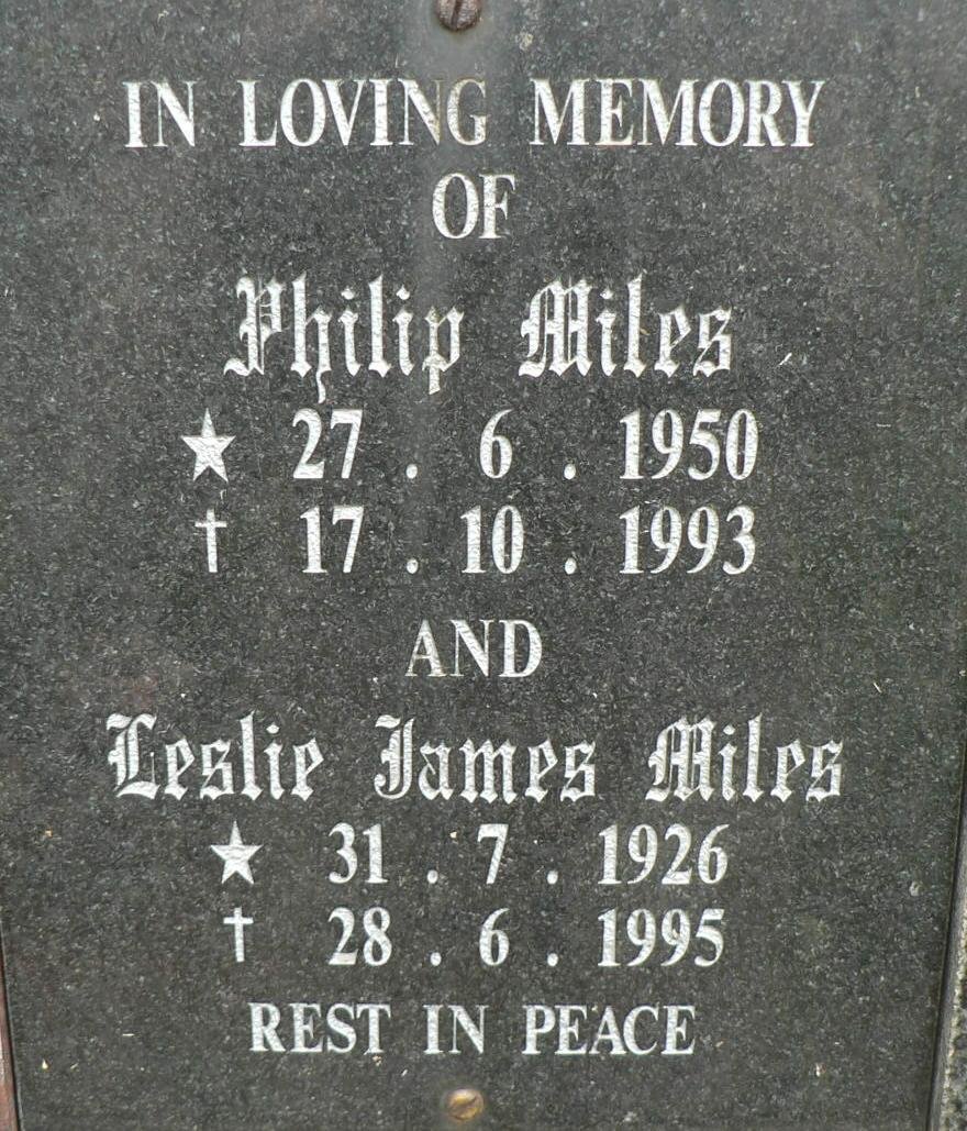 MILES Leslie James 1926-1995 :: MILES Philip Miles 1950-1993
