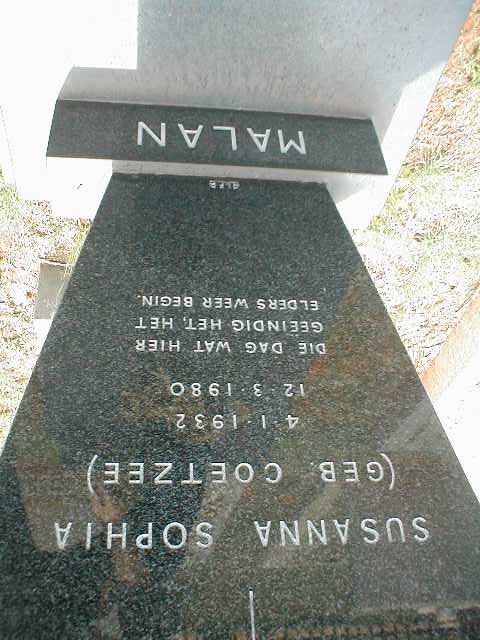 MALAN Susanna Sophia nee COETZEE 1932-1980