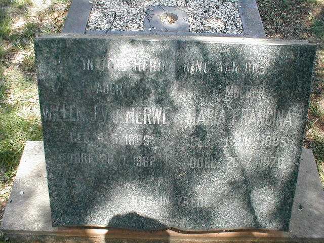 MERWE Willem J., v.d. 1889-1962 &amp; Maria Francina 1885-1970