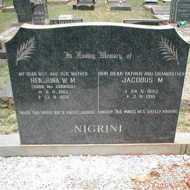 NIGRINI Jacobus M. 1893-1981 &amp; Hendrina W.M. McCORMICK 1903-1970