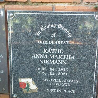 NIEMANN Kathe Anna Martha 1936-2021