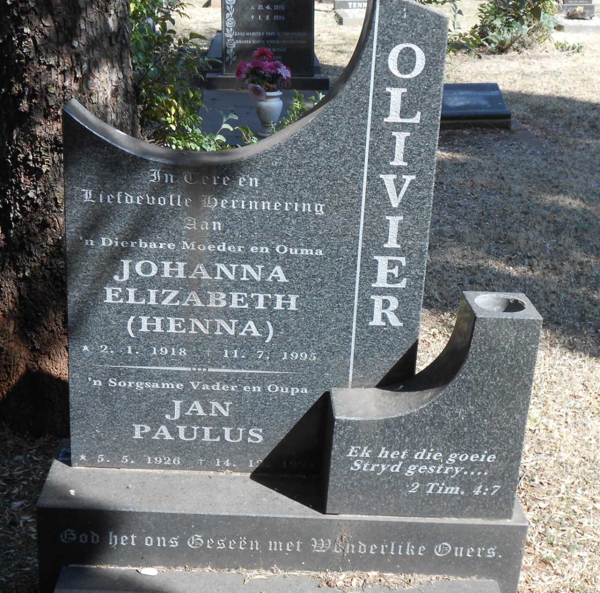 OLIVIER Jan Paulus 1926-1995 &amp; Johanna Elizabeth 1918-1995