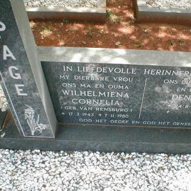 PAGE Dennis 1940- &amp; Wilhelmiena Cornelia VAN RENSBURG 1943-1980